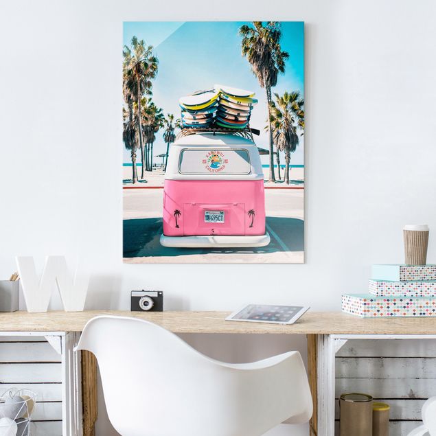 Quadros mar Pink VW Bus With Surfboards
