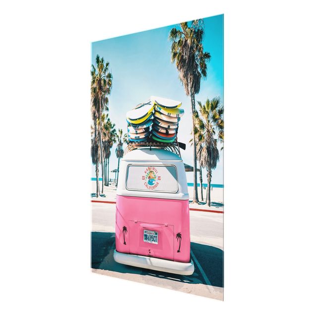 Quadros natureza Pink VW Bus With Surfboards