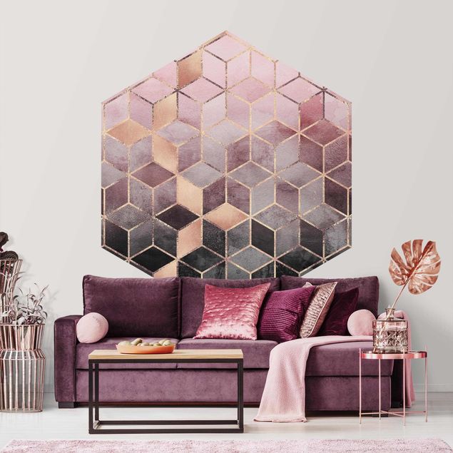 Papel de parede padrões Pink Gray Golden Geometry