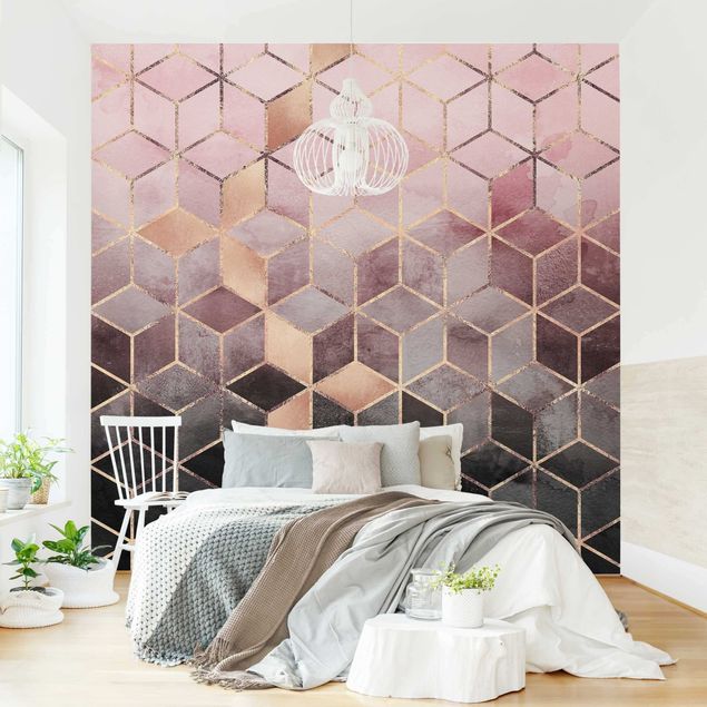 decoraçao para parede de cozinha Pink Grey Golden Geometry