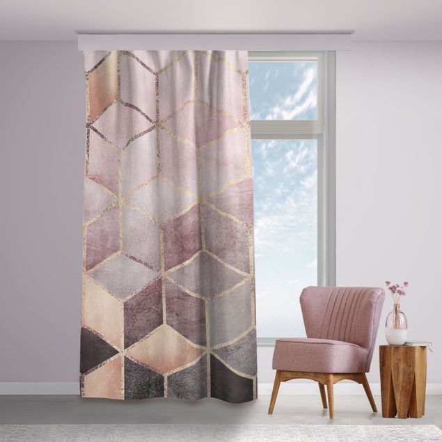 cortinas opacas Pink Gray Golden Geometry