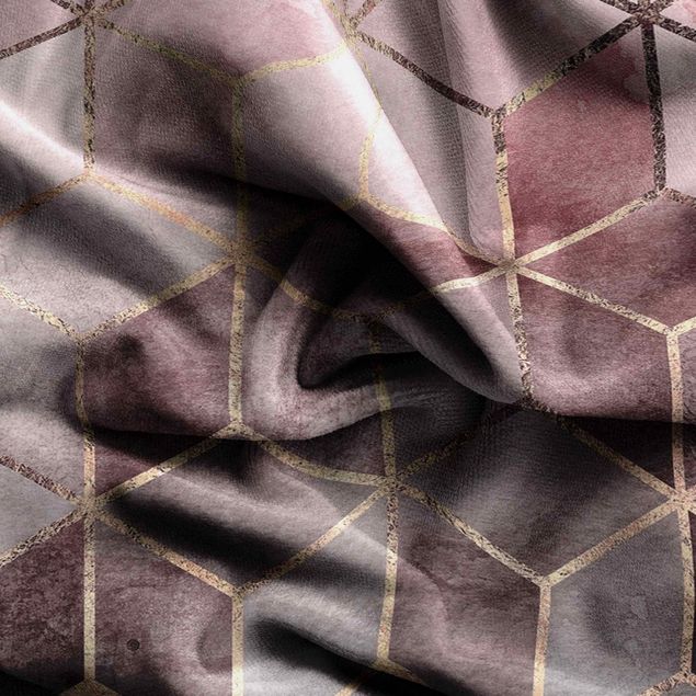 cortina sob medida Pink Gray Golden Geometry