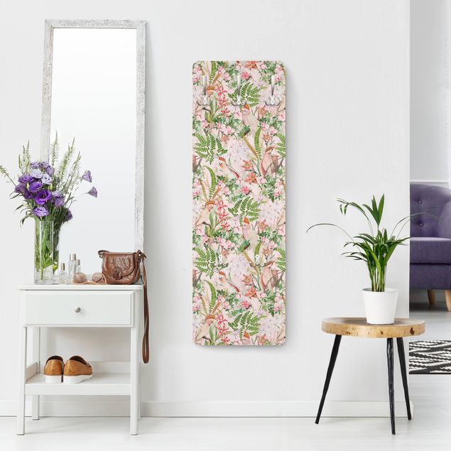 Cabides de parede padrões Pink Cockatoos With Flowers
