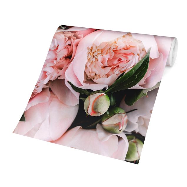 papel de parede floral Pink Peonies With Leaves
