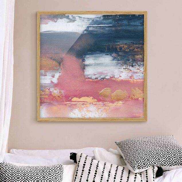 Quadros com moldura abstratos Pink Storm With Gold