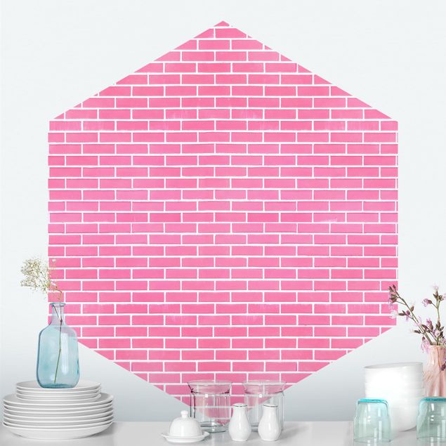 papel parede tijolinho Pink Brick Wall
