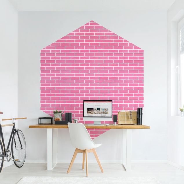 papel de parede imitando pedrinhas Pink Brick Wall