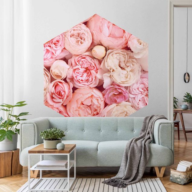 papel de parede para quarto de casal moderno Roses Rosé Coral Shabby