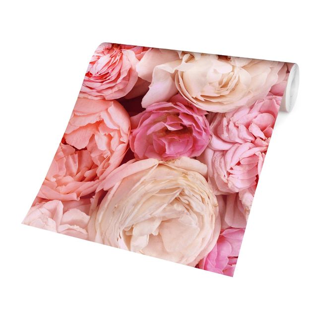 papel de parede floral Roses Rosé Coral Shabby
