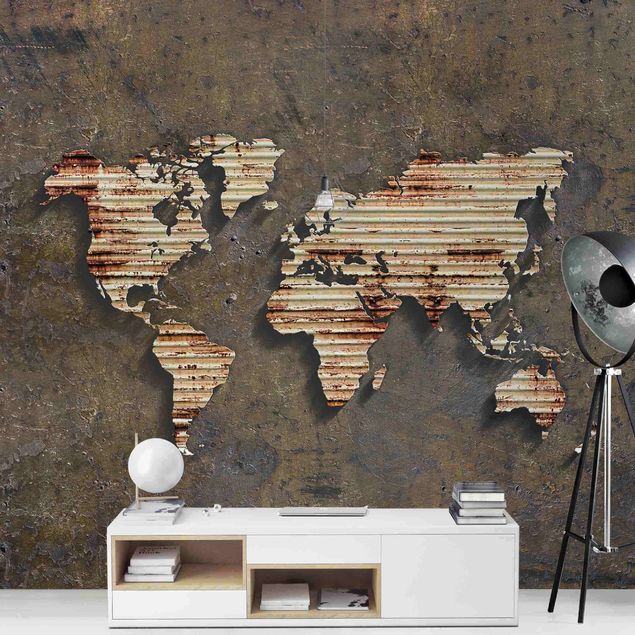 papel de parede moderno para sala Rust World Map