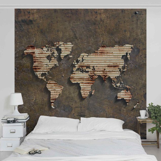 Papel de parede industrial Rust World Map