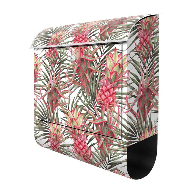 Caixas de correio em rosa Red Pineapple With Palm Leaves Tropical