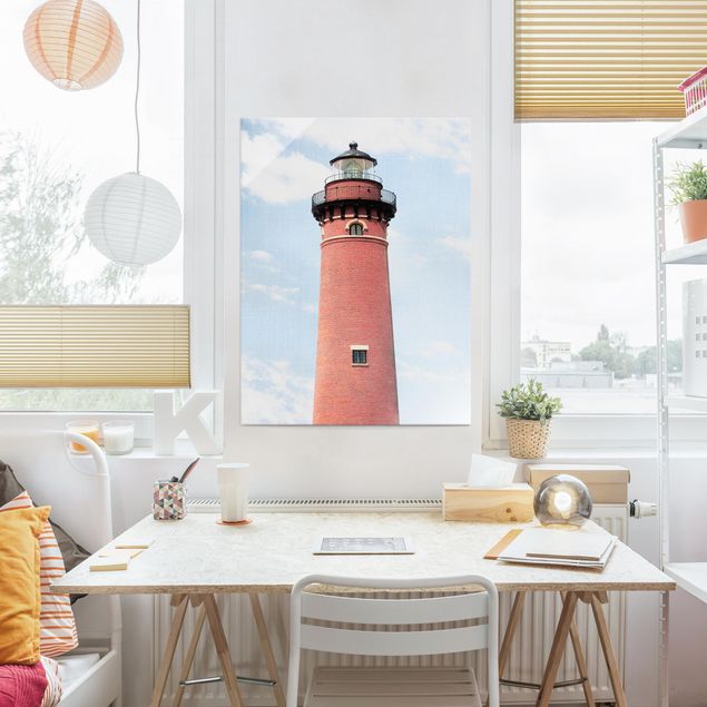 quadro decorativo mar Red Lighthouse On Sky Blue Backdrop