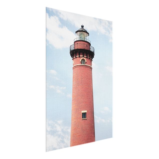 Quadros em vidro praia Red Lighthouse On Sky Blue Backdrop
