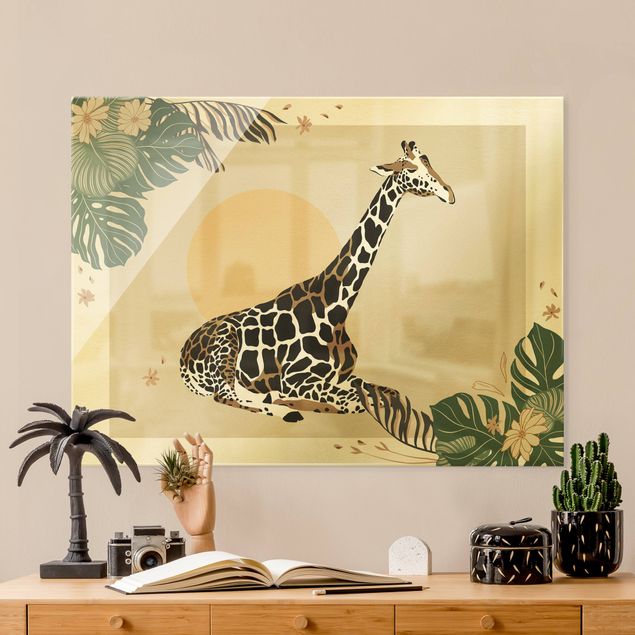 Quadros em vidro pôr-do-sol Safari Animals - Giraffe At Sunset