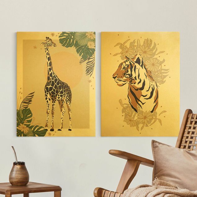 Telas decorativas girafas Safari Animals - Giraffe And Tiger
