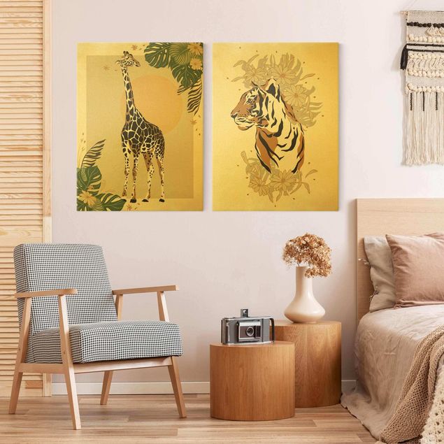 Telas decorativas tigres Safari Animals - Giraffe And Tiger