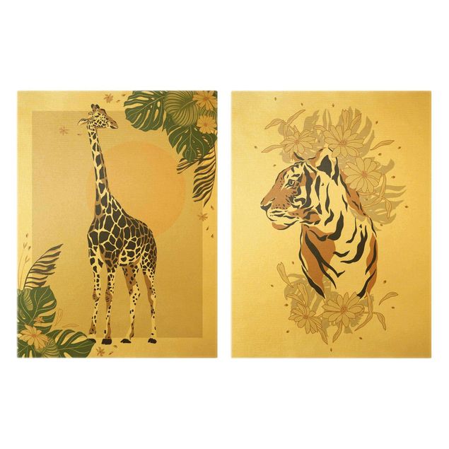 Telas decorativas flores Safari Animals - Giraffe And Tiger