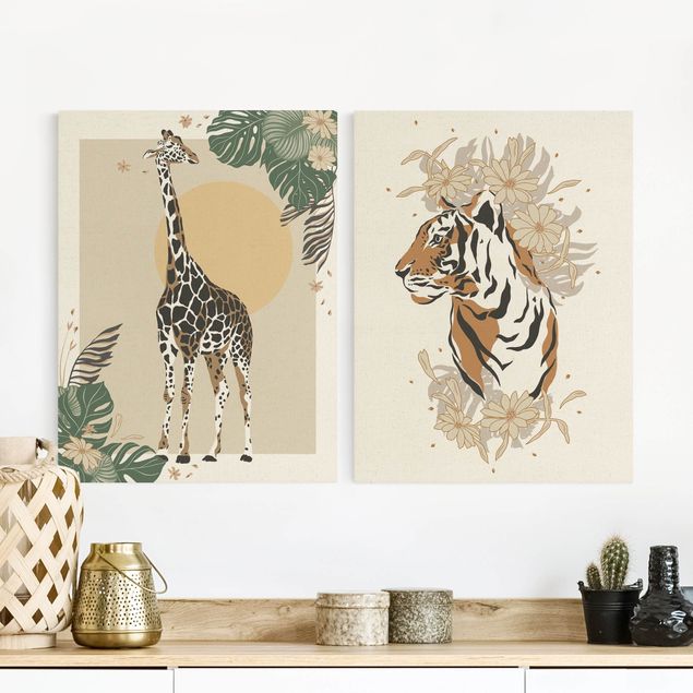 Telas decorativas girafas Safari Animals - Giraffe And Tiger