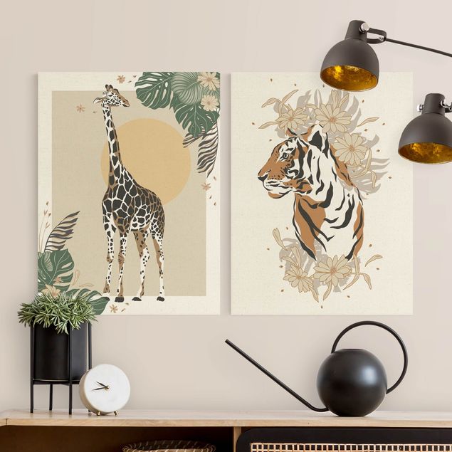 Quadros tigres Safari Animals - Giraffe And Tiger