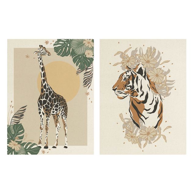 Telas decorativas flores Safari Animals - Giraffe And Tiger