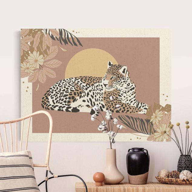 Telas decorativas pôr-do-sol Safari Animals - Leopard At Sunset