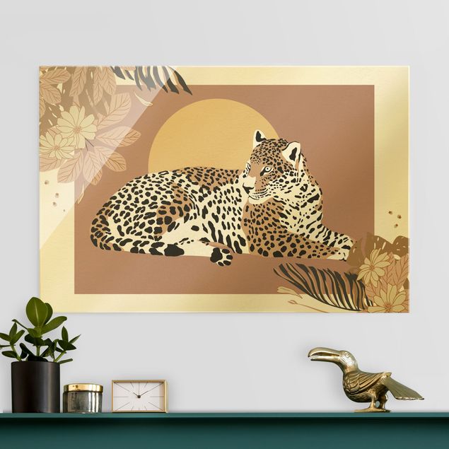 Quadros em vidro pôr-do-sol Safari Animals - Leopard At Sunset