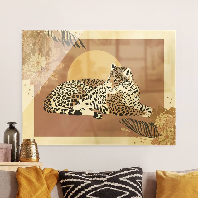 Quadros em vidro pôr-do-sol Safari Animals - Leopard At Sunset