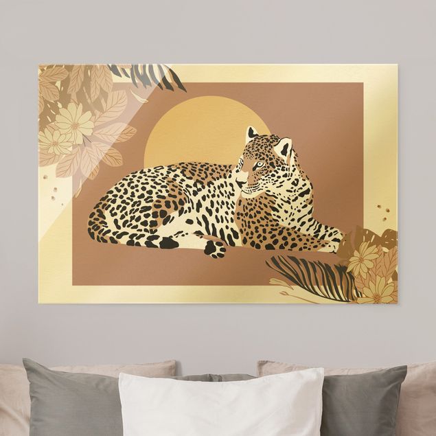 Quadros em vidro flores Safari Animals - Leopard At Sunset