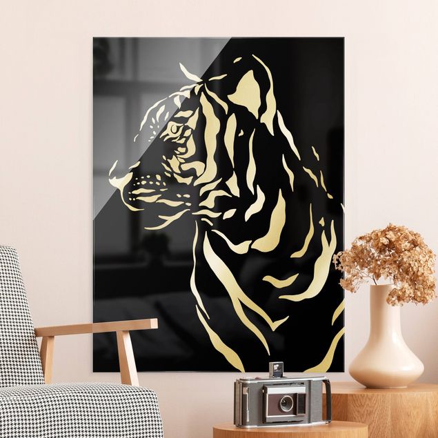 Quadros em vidro em preto e branco Safari Animals - Portrait Tiger Black