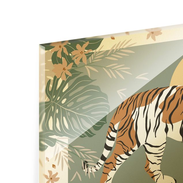 quadros decorativos verde Safari Animals - Tiger At Sunset