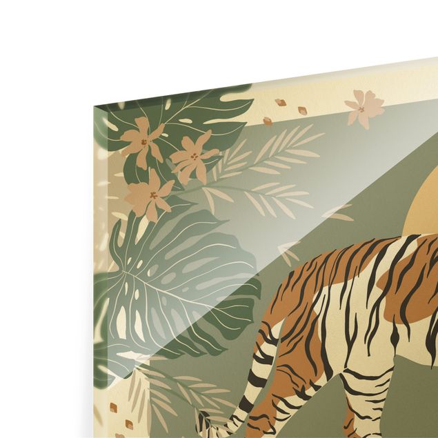 quadros decorativos verde Safari Animals - Tiger At Sunset