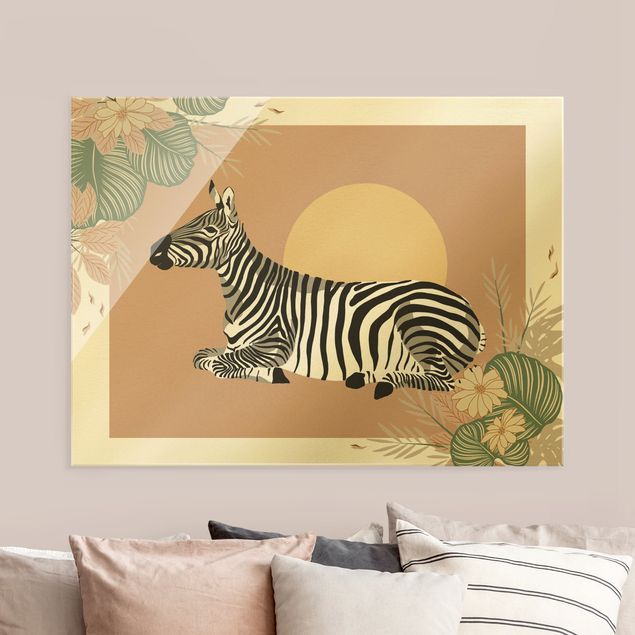 Quadros em vidro pôr-do-sol Safari Animals - Zebra At Sunset