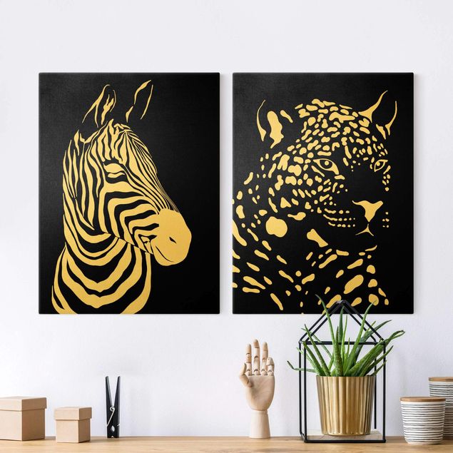 Telas decorativas girafas Safari Animals - Zebra and Leopard Black