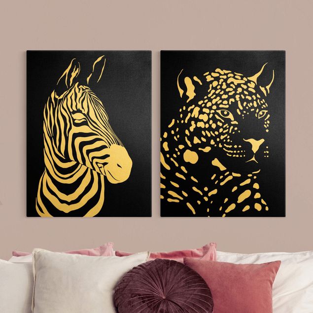 Quadros zebras Safari Animals - Zebra and Leopard Black
