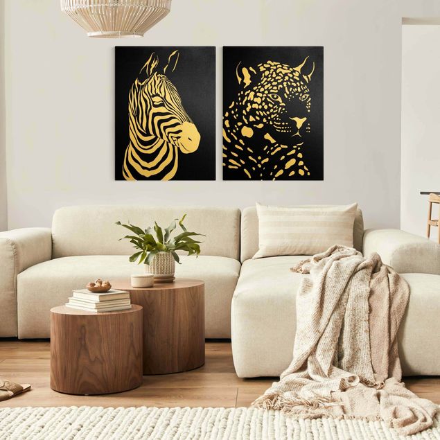 Telas decorativas zebras Safari Animals - Zebra and Leopard Black