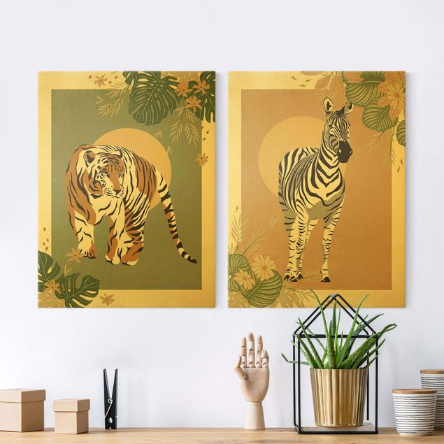 Telas decorativas tigres Safari Animals - Sun Behind Zebra And Tiger