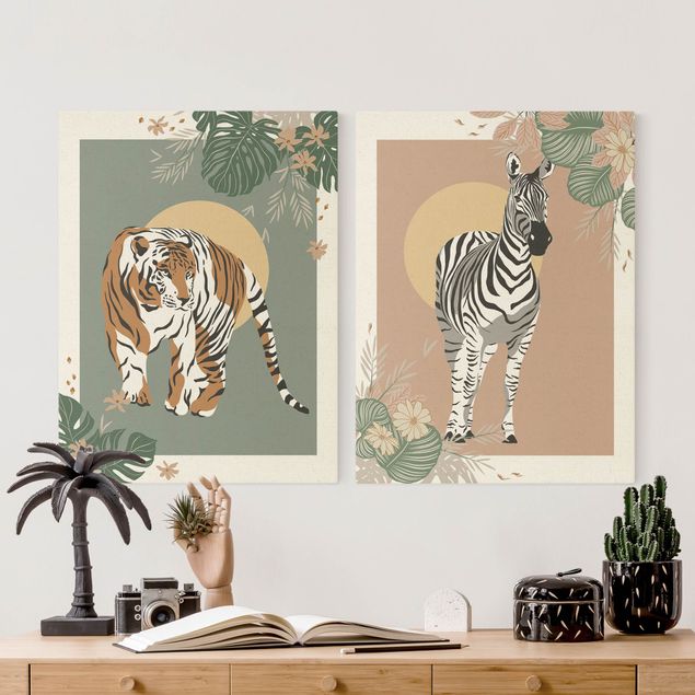 Quadros zebras Safari Animals - Sun Behind Zebra And Tiger