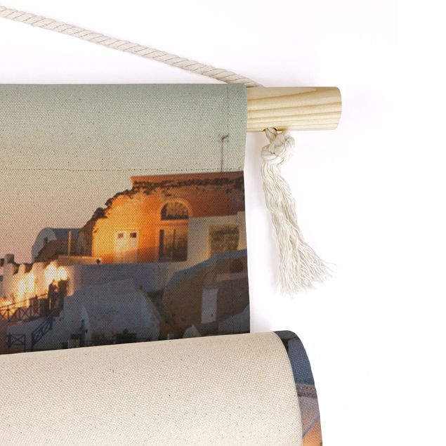 Tapeçaria de parede artística Santorini At Night