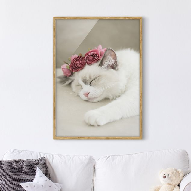 decoração quarto bebé Sleeping Cat with Roses