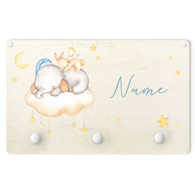 Cabides de parede em amarelo Sleeping Animal Friends At Night With Customised Name