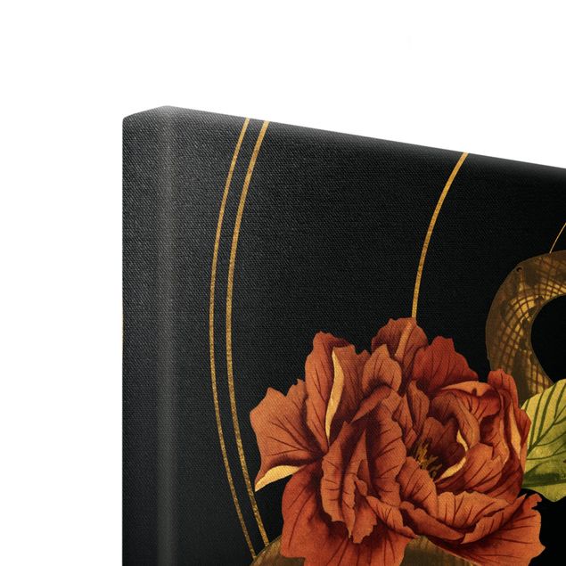 telas decorativas para paredes Snake With Roses Black And Gold Duo