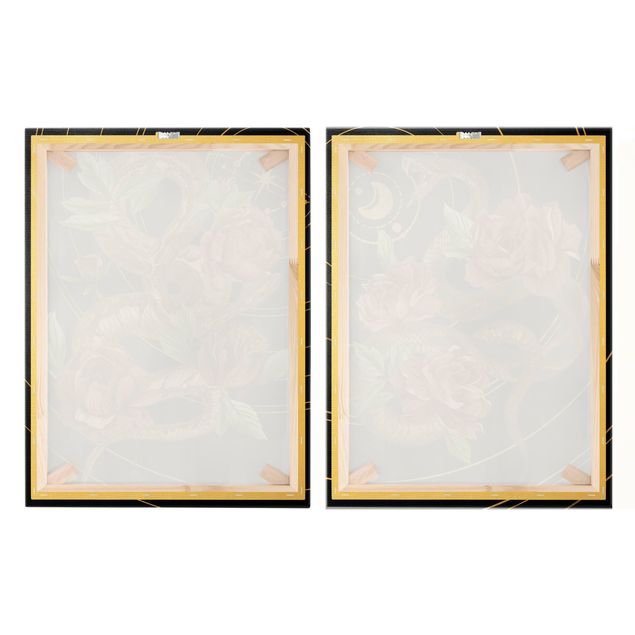 Telas decorativas 2 partes Snake With Roses Black And Gold Duo
