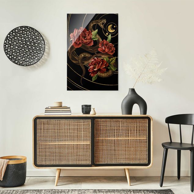 Quadros florais Snake With Roses Black And Gold II