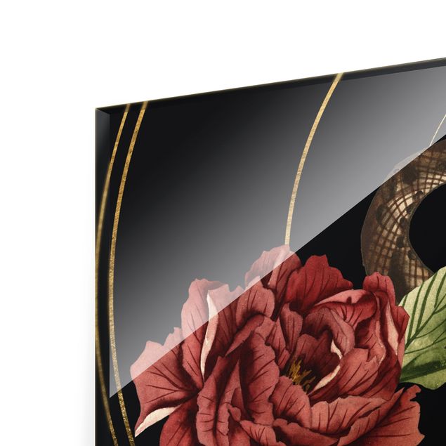 quadros para parede Snake With Roses Black And Gold II
