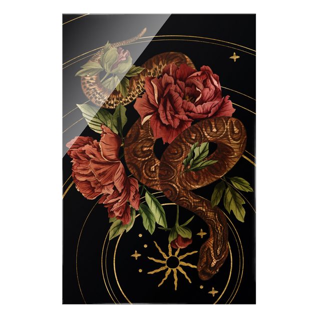 Quadros pretos Snake With Roses Black And Gold III