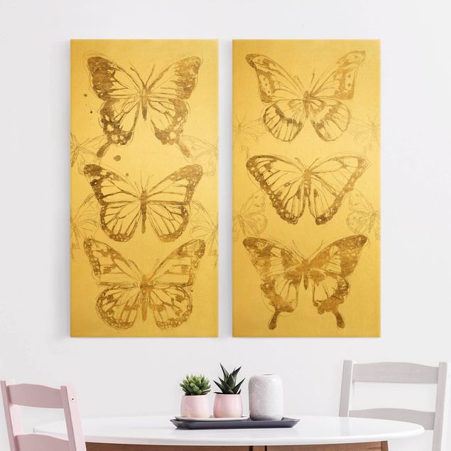 Telas decorativas borboletas Compositions Of Butterflies Gold