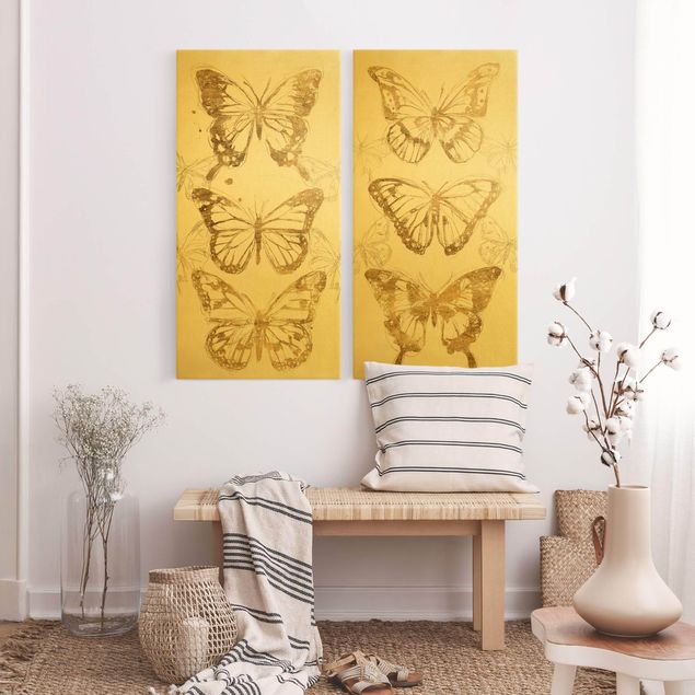 quadro de borboletas Compositions Of Butterflies Gold
