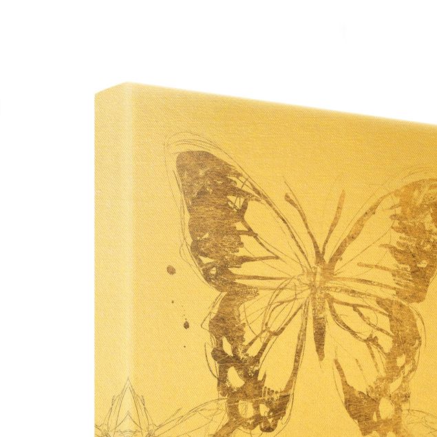 quadros em tela Compositions Of Butterflies Gold