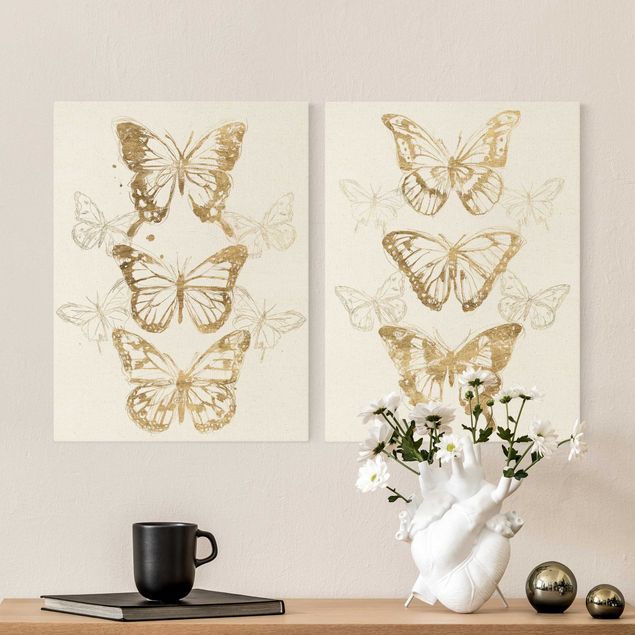 quadros decorativos para sala modernos Compositions Of Butterflies Gold